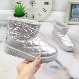 Stivali da neve slip-on da ragazza argento, trapuntati, trapuntati e isolati argento Big Star KK374241 1