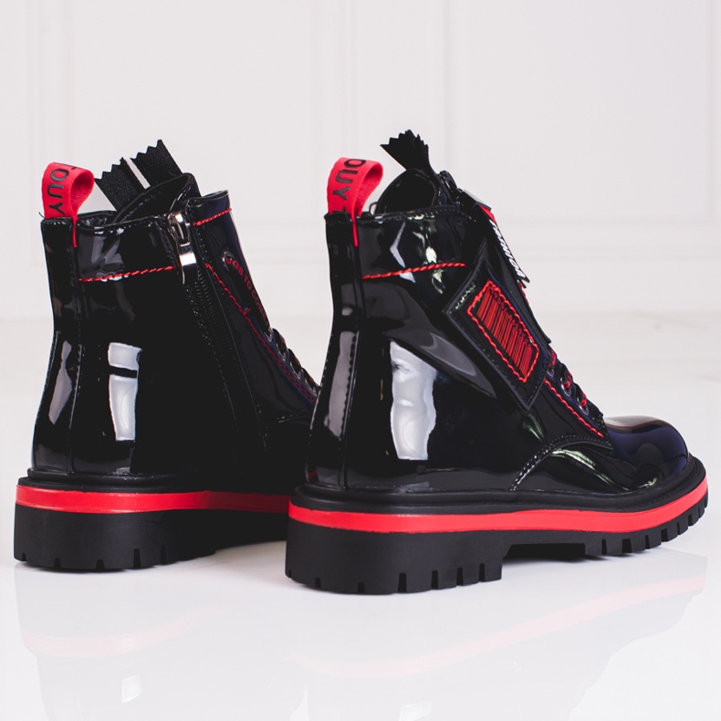 Stivaletti da bambina in vernice con inserti Shelovet rossi nero rosso 1
