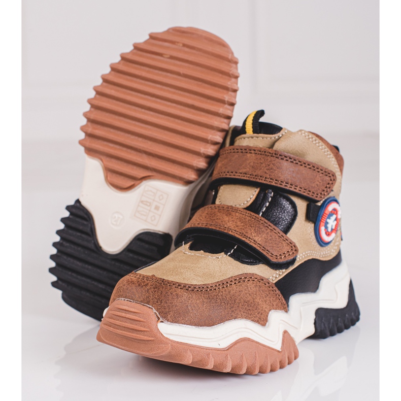 Stivali alti per ragazzi con velcro Shelovet marrone 1