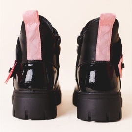 Stivaletti da bambina in vernice nera con inserti in Shelovet rosa nero 1