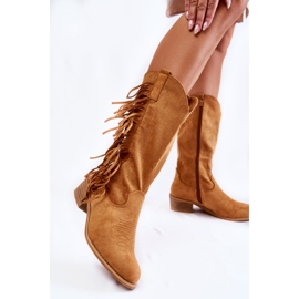 PG2 Stivali da cowboy in camoscio da donna con frange Camel Haddy marrone 2