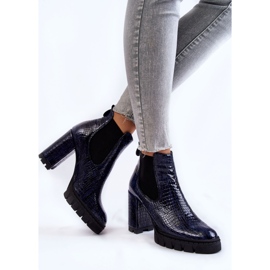 Stivaletti in vernice con motivo serpente su tacco alto, blu navy 2