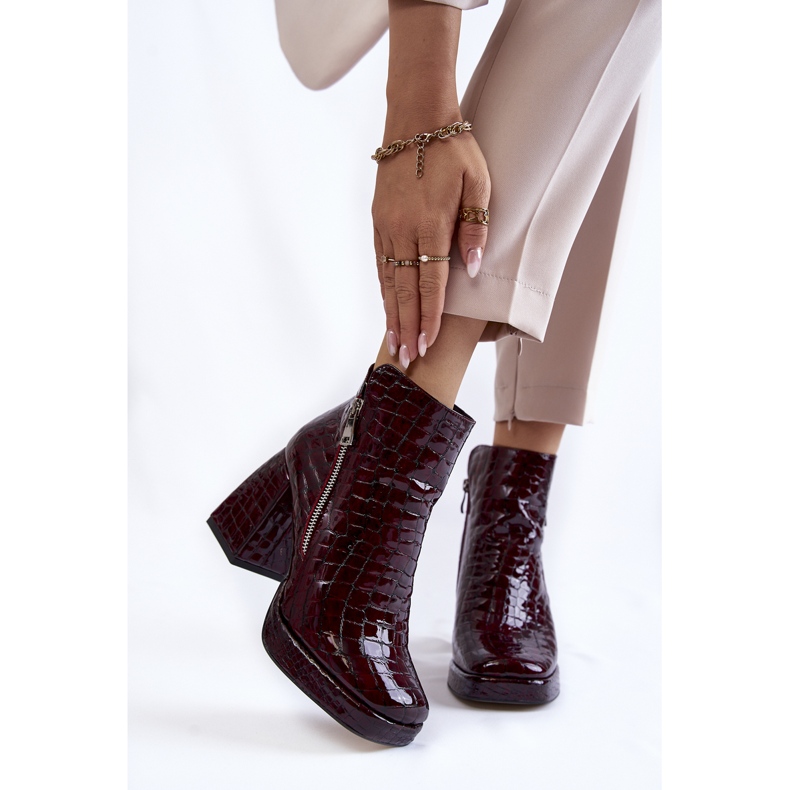 PA2 Stivaletti in Pelle Fantasia Coccodrillo Bordeaux Alienore rosso 1