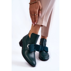 Scarpe in pelle con fiocco in camoscio, verde 1