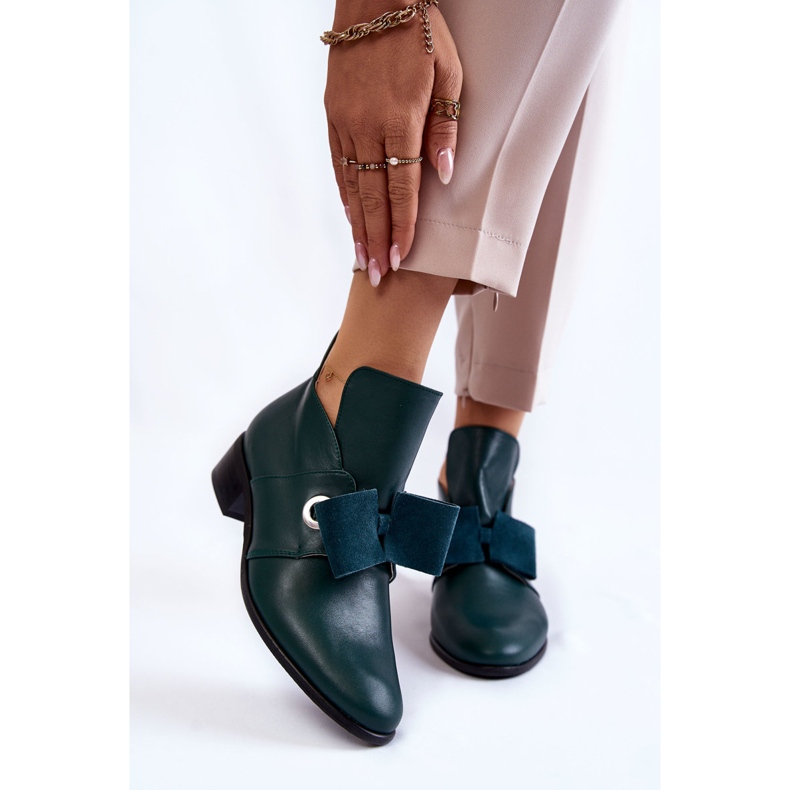 Scarpe in pelle con fiocco in camoscio, verde 1