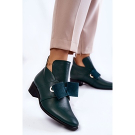 Scarpe in pelle con fiocco in camoscio, verde 2