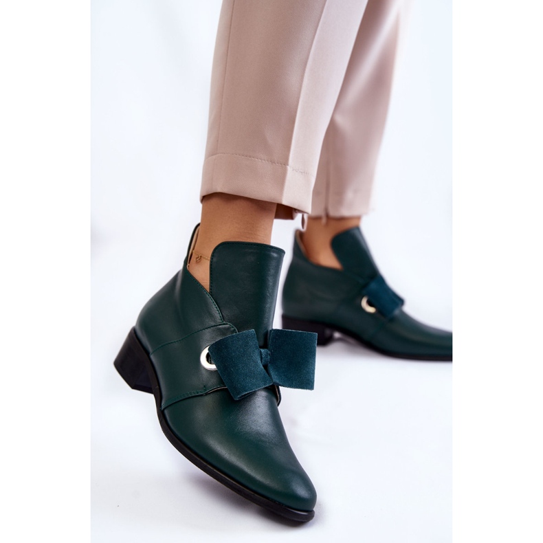 Scarpe in pelle con fiocco in camoscio, verde 2