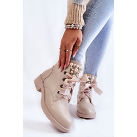 FB2 Stivali in pelle isolanti con cerniera con perle Raiso Beige 1