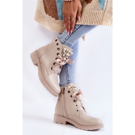 FB2 Stivali in pelle isolanti con cerniera con perle Raiso Beige 2