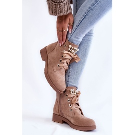 FB2 Stivali Caldi In Pelle Scamosciata Raiso Beige Scuro Con Cerniera Con Perle 2
