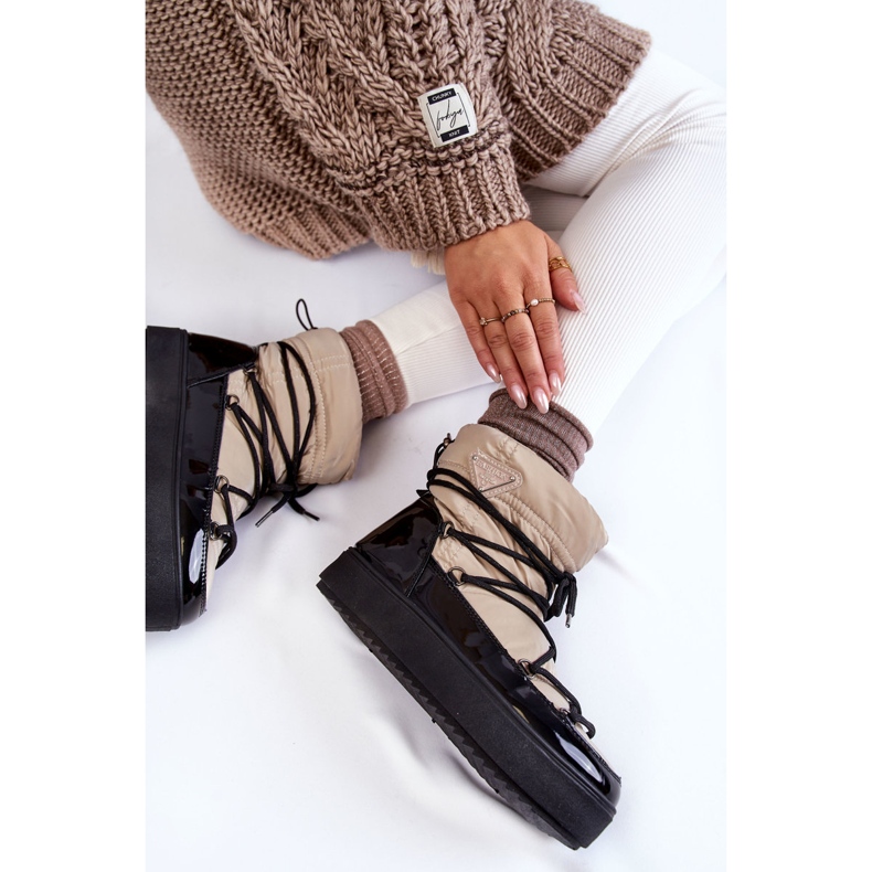 PM1 Stivali da neve stringati alla moda da donna Carrios beige-neri nero 1