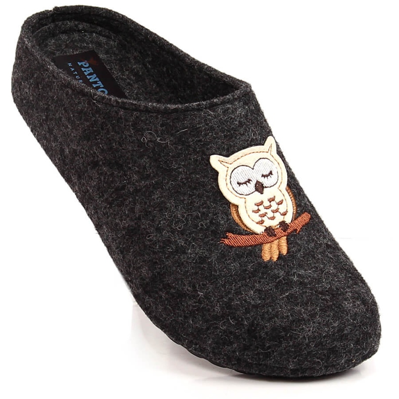 Ciabatte da donna in feltro domestico con gufo Panto Fino KK267023 grigio 1