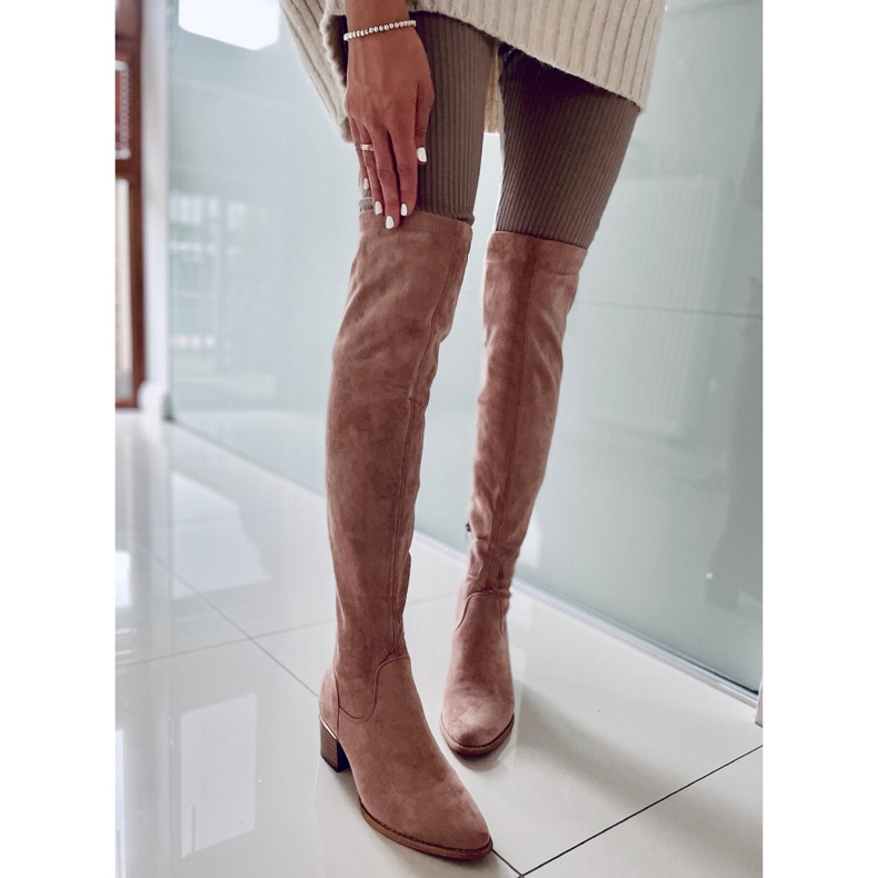 PA1 Stivali sopra il ginocchio con tacco basso Gwen beige 1