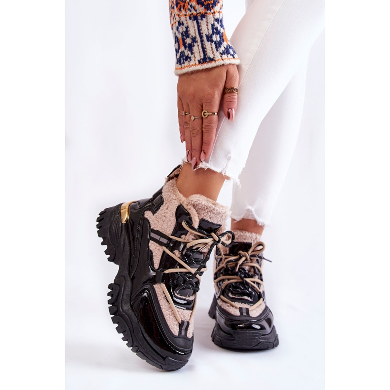 PM1 Stivali da donna isolati sportivi neri e beige Edora nero 1