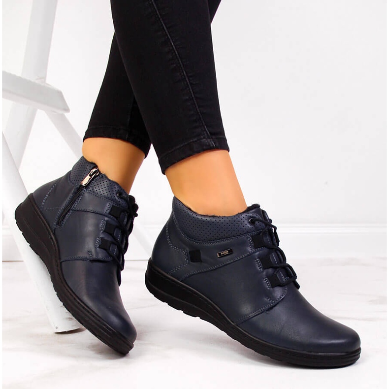 Stivali da donna in calda pelle, blu navy Helios 521 1