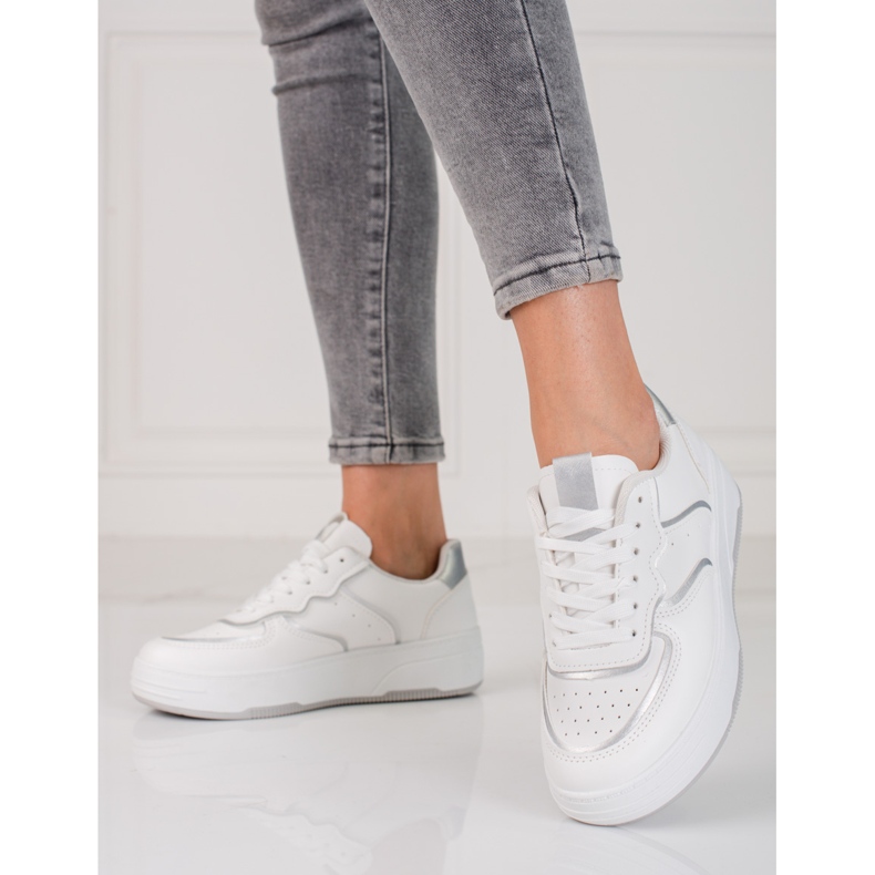 Sneakers bianche da donna Shelovet su suola spessa bianco argento 1