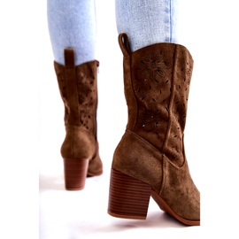 FB1 Stivali da cowboy in pelle scamosciata da donna con fiori Khaki Ariane B-819 cachi verde 2