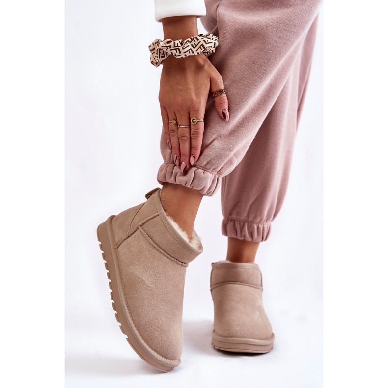 FS1 Stivali da neve bassi in pelle scamosciata da donna Shelie beige chiaro 1