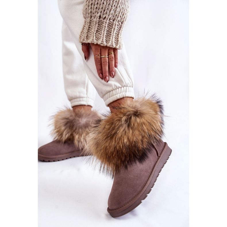 Stivali da neve in pelle scamosciata da donna con pelliccia grigio Alexa beige 2