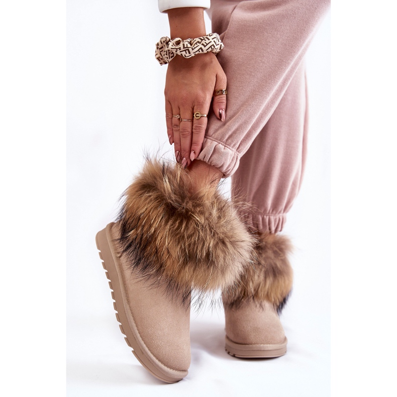 Stivali Da Neve In Pelle Scamosciata Da Donna Con Pelliccia Beige Alexa 1