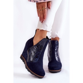 PA2 Stivali in camoscio su zeppa di coccodrillo, fantasia Alda blu navy 1