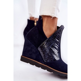 PA2 Stivali in camoscio su zeppa di coccodrillo, fantasia Alda blu navy 2