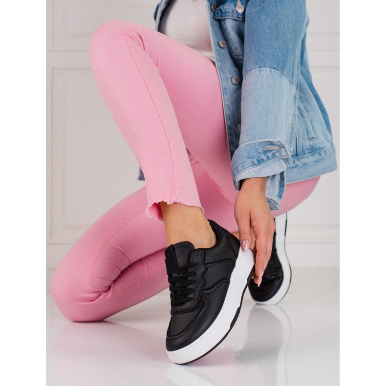 Sneakers Shelovet da donna nere su suola spessa nero 1