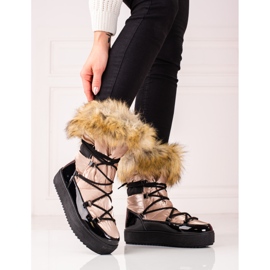 Doposci da donna platform con pelliccia Shelovet beige nero 1