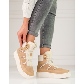 Doposci da donna in pelle beige Shelovet sulla piattaforma marrone 1