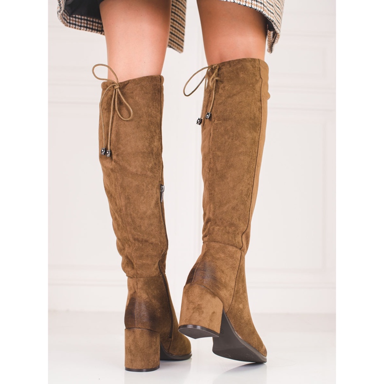 Eleganti stivali Shelovet da donna realizzati in suede ecologico marrone 1