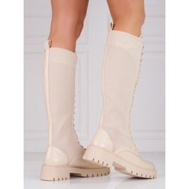 Stivali stringati da donna con tomaia flessibile Shelovet beige 2