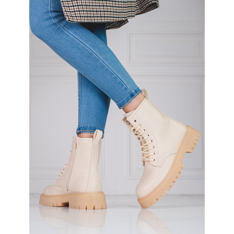 Stivali da donna beige con cerniera Shelovet 2