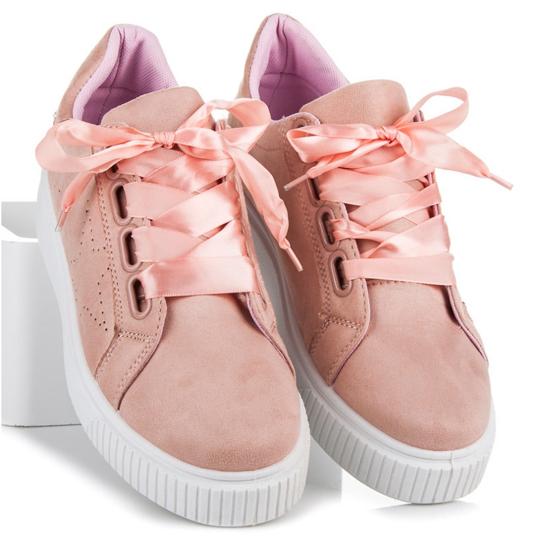 Wilady Sneakers In Pelle Scamosciata Con Un Nastro rosa 1