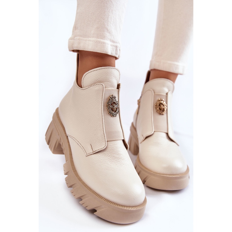 PL5 Stivali In Pelle Da Donna Con Decorazione Maley Beige Chiaro 2