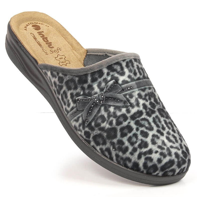 Comode pantofole da donna Inblu stampa leopardo grigie grigio 1