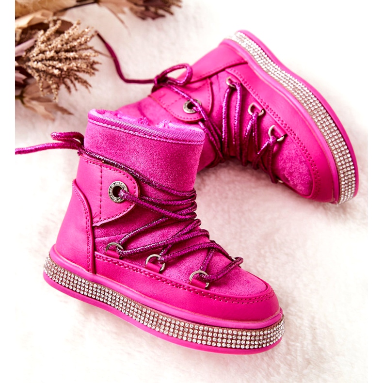 FR1 Stivali Da Neve Per Bambini Con Cubic Zirconia Wellma Fuchsia rosa 1