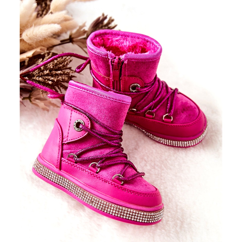 FR1 Stivali Da Neve Per Bambini Con Cubic Zirconia Wellma Fuchsia rosa 4