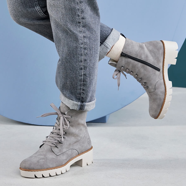 Comodi stivali grigi con plateau Rieker X5701-40 da donna grigi grigio 2