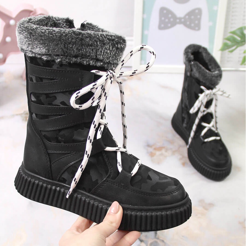 Scarpe da ragazza Potocki nere con pelliccia nero 1