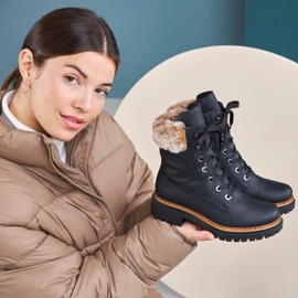 Stivali neri da donna Rieker 72630-00 con pelliccia nero 1