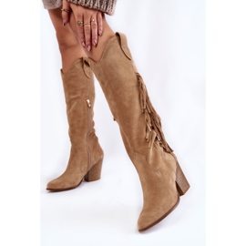 Lewski Shoes Stivali da cowboy in pelle scamosciata da donna Lewski 3094 / F Beige scuro 1