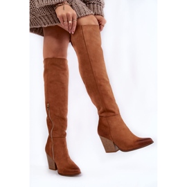 Lewski Shoes Stivali alti alla coscia in pelle da donna Lewski 2833 Camel marrone 2