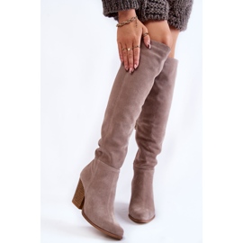 Lewski Shoes Stivali sopra il ginocchio in pelle scamosciata da donna Lewski 2833 grigio beige 1