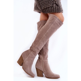 Lewski Shoes Stivali sopra il ginocchio in pelle scamosciata da donna Lewski 2833 grigio beige 2