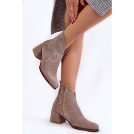 PA2 Stivali Tacco Alto In Pelle Scamosciata Beige Resso 2