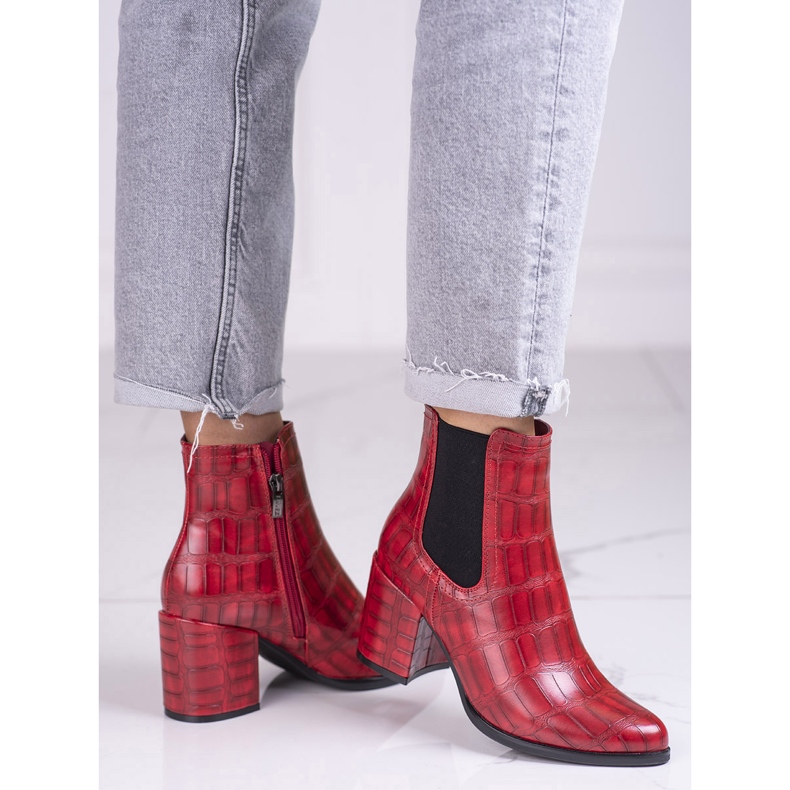 Stivali Jodhpur rossi sul palo Shelovet con motivo rosso 2