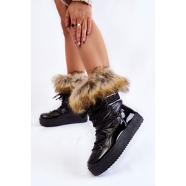 PA1 Stivali da neve stringati da donna con pelliccia Shannon neri nero 2
