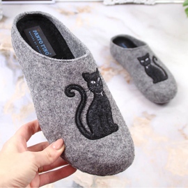 Pantofole da donna in feltro con un Panto Fino KK267047 grigio gatto 1