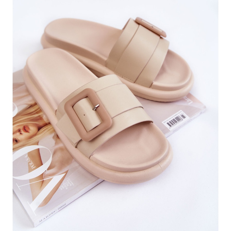 PA1 Ciabatte Da Donna In Pelle Con Fibbia Beige Devia 1