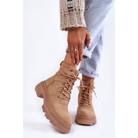 Stivali in pelle con lacci caldi Merisha beige 1